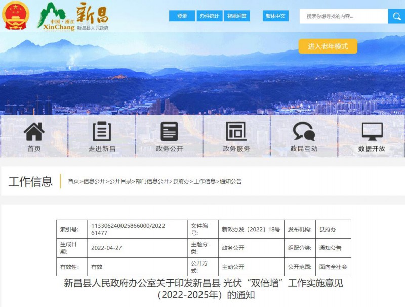 浙江新昌：大力推進工商業(yè)建筑屋頂光伏，全縣現(xiàn)有黨政機關(guān)、事業(yè)單位等公共建筑屋頂實現(xiàn)100%安裝
