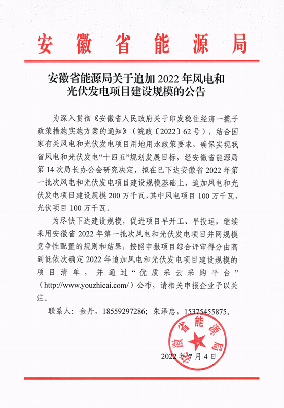 再加1GW光伏+1GW風電！安徽2022年風光項目建設規(guī)模擬至5GW！