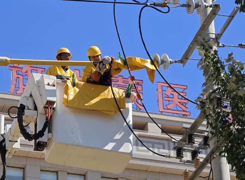 阿拉善供電公司迎夏峰帶電消缺，保醫(yī)電“汗”衛(wèi)民生