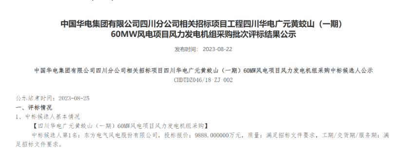 160MW！華電2個風(fēng)電項目候選人公示